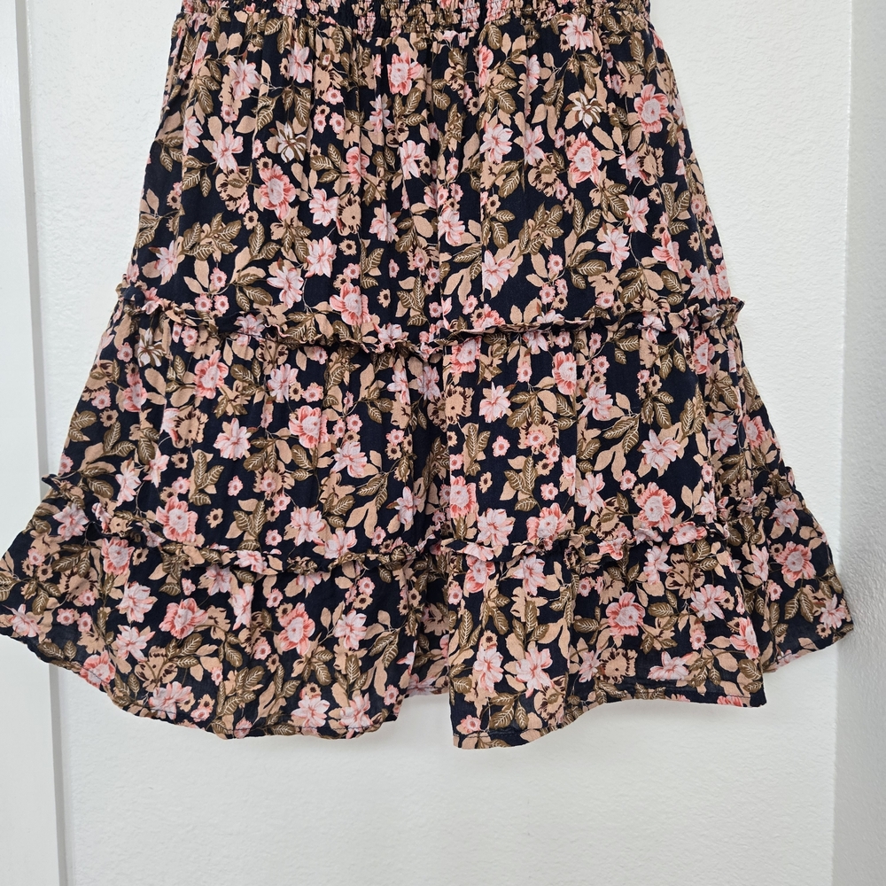 THML Navy Mini Dress with Pink Floral Pattern and Square Neckline Size M - Picture 4 of 14